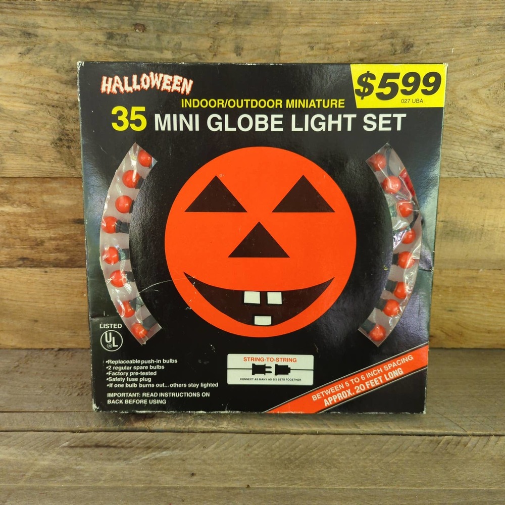 Vintage 1993 Halloween Indoor Outdoor Miniature 35 Mini Globe Light Set